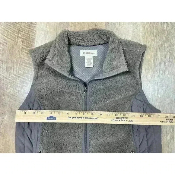 Ruff Hewn Sherpa Full Zip Vest Womens Medium Zip Pockets Warm Taupe Brown VGUC - Picture 5 of 6